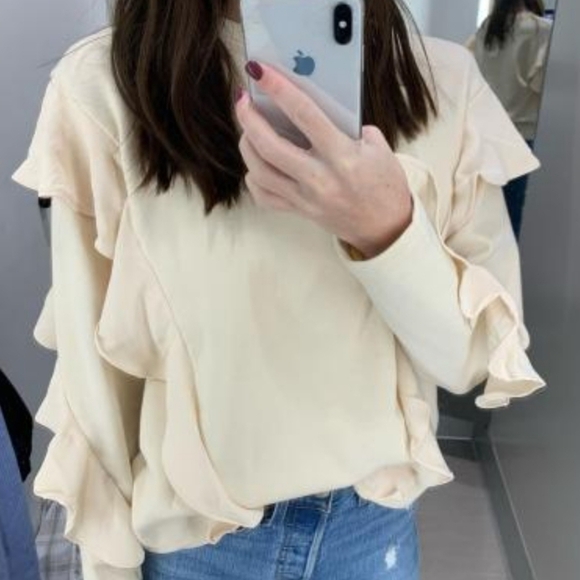 Who What Wear Women's Puff Long Sleeve Ruffle Cream Sweatshirt Size XS - Picture 7 of 7